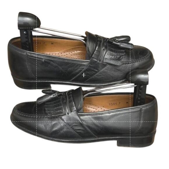 Mens Magnanni Virgo Tassle Kiltie Loafers Size 7 Black Leather - Picture 1 of 5